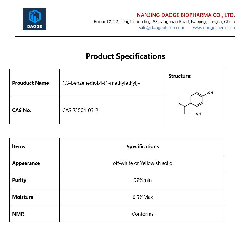 Specifications, 1,3-Benzenediol,4-(1-methylethyl)-,23504-03-2